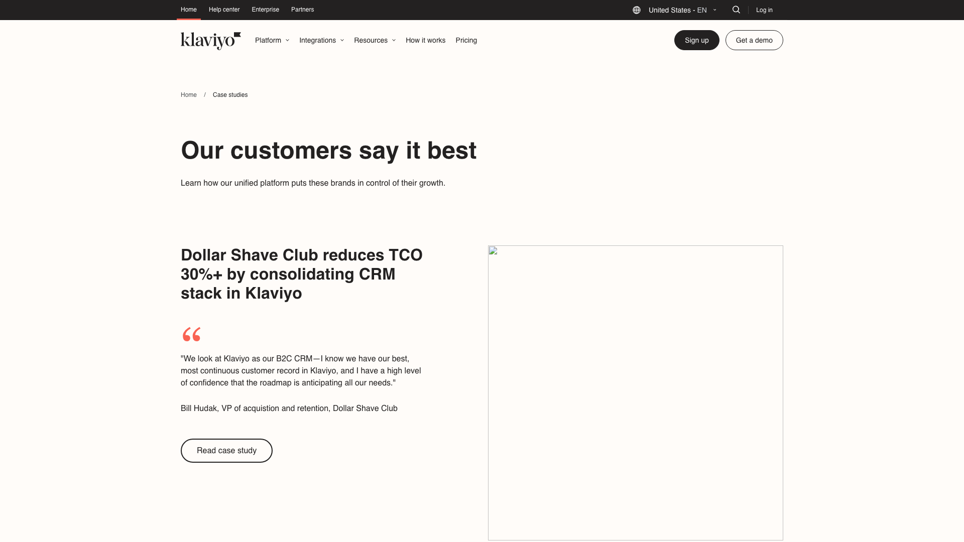 Klaviyo enterprise customer showcase with data visualization focus