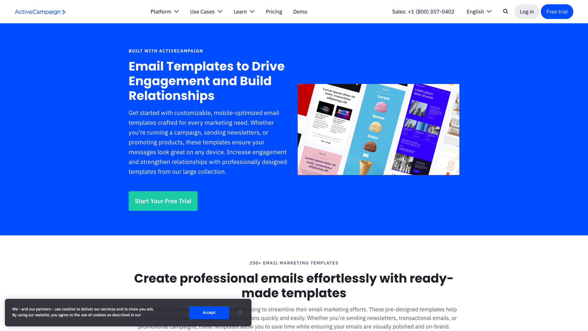ActiveCampaign template showcase with complex layouts