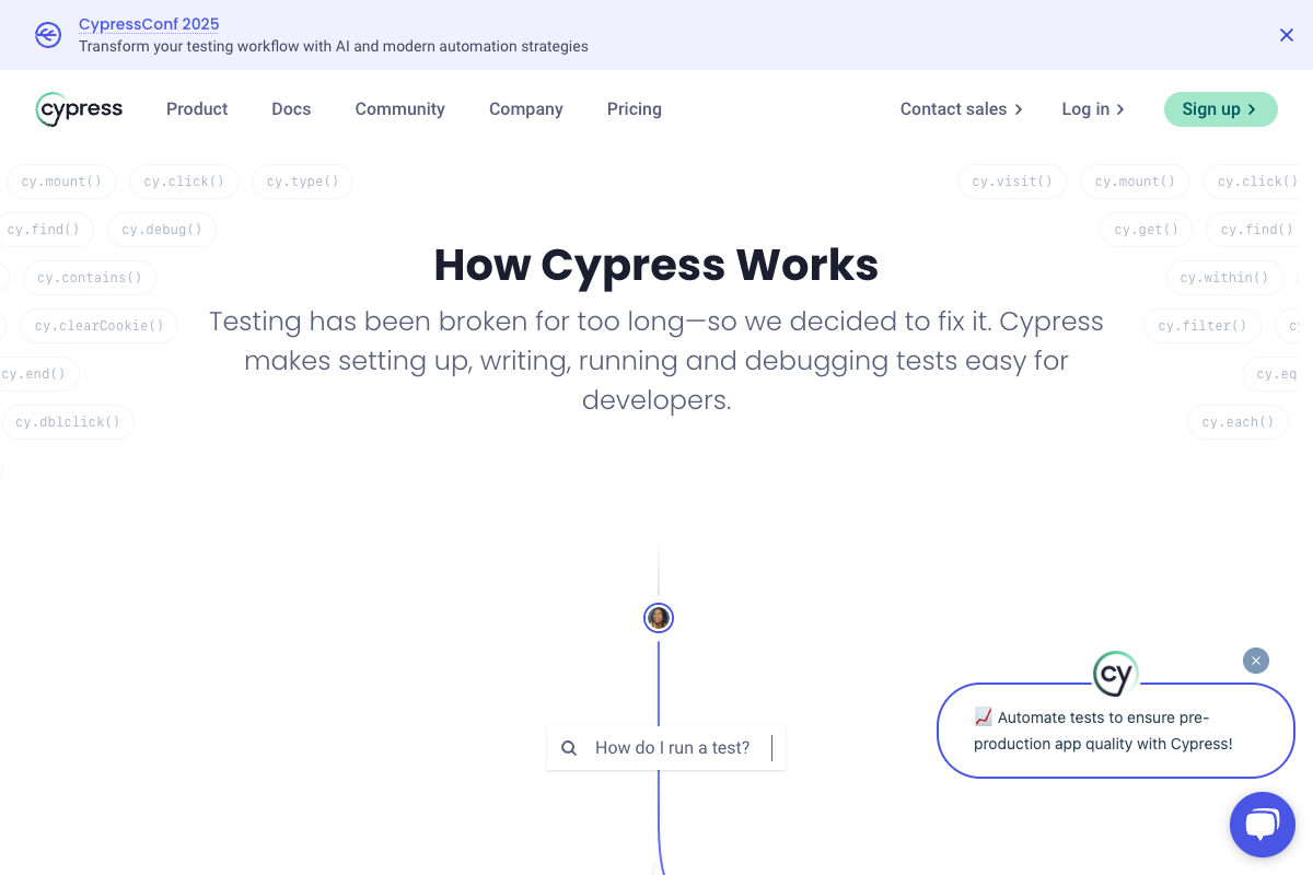 Modern E2E testing dashboard showing test execution, coverage, and visual regression capabilities